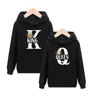 Men and Women Couples Hoodies King and Queen Print Lover Hooded Sweatshirts Unisex Casual Tops Streetwear Valentine's Day Gifts