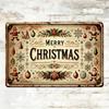 Vintage Merry Christmas Metal Tin Sign 11.9"x7.9", Rustic 2D Flat Wall Decor with Festive Motifs Indoor/Outdoor