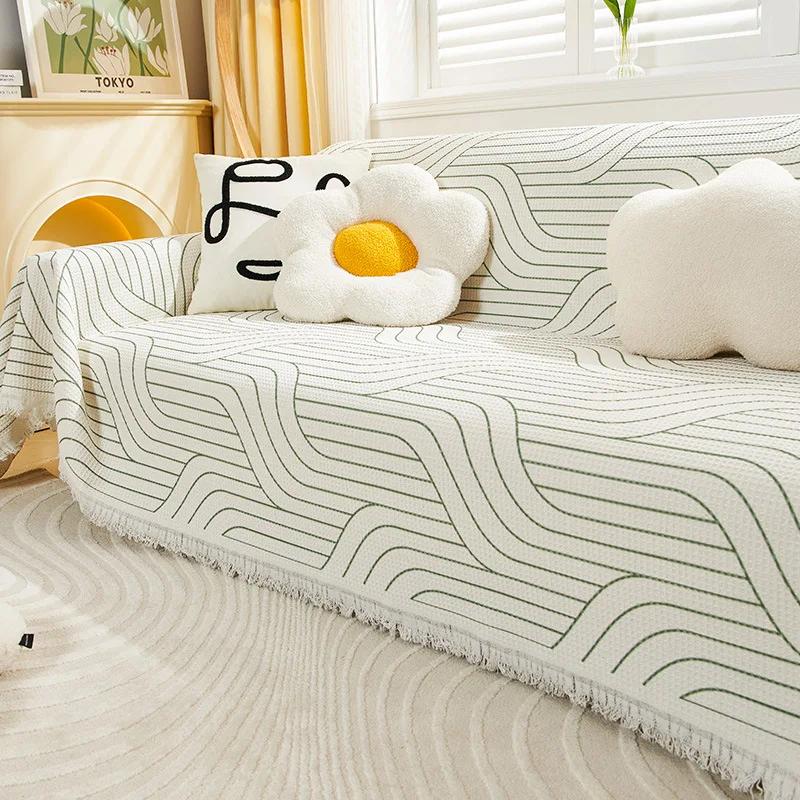 Lines Throw Blanket Single Full Four Season Cotton Sofa Cover Dust Anti-cat Scratch Protection Cover Sofa Blanket