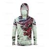 Mens Quick-Dry Ice Silk Long Sleeve UPF 50 Sun Protection Hooded Fishing Shirt With Integrated Face Cover