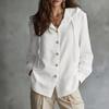 Women's Casual Long Sleeve Hooded Shirt with Drawstring, Wooden Buttons and Patch Pockets - Loose Fit