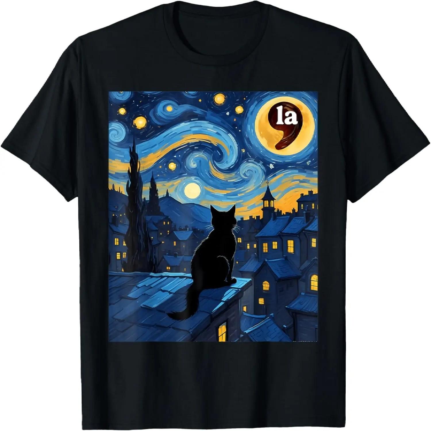 Halloween Starry Night Black Cat Comma La Kamala Harris T-Shirt S чёрный
