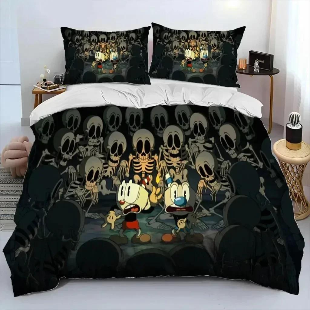 Cartoon Cuphead And Mugman Bedding Set Duvet Cover Sheet Printed Bed Set Pillowcase Bed Full Queen King Size Comforter Bedroom