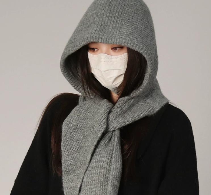 Warm Ring Scarf Balaclava Hat Women Winter Knitted Beanie Outdoor Snood Collar Cycling Balaclava Sports Headscarf One Size серый