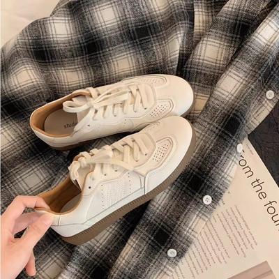 Cowhide Version Retro Versatile Niche Splicing Breathable Lace-up Casual Sports Women's Board Shoes