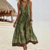 Women's Leopard Print Maxi Dress V Neck Sleeveless Loose Fit Summer Beach Dress