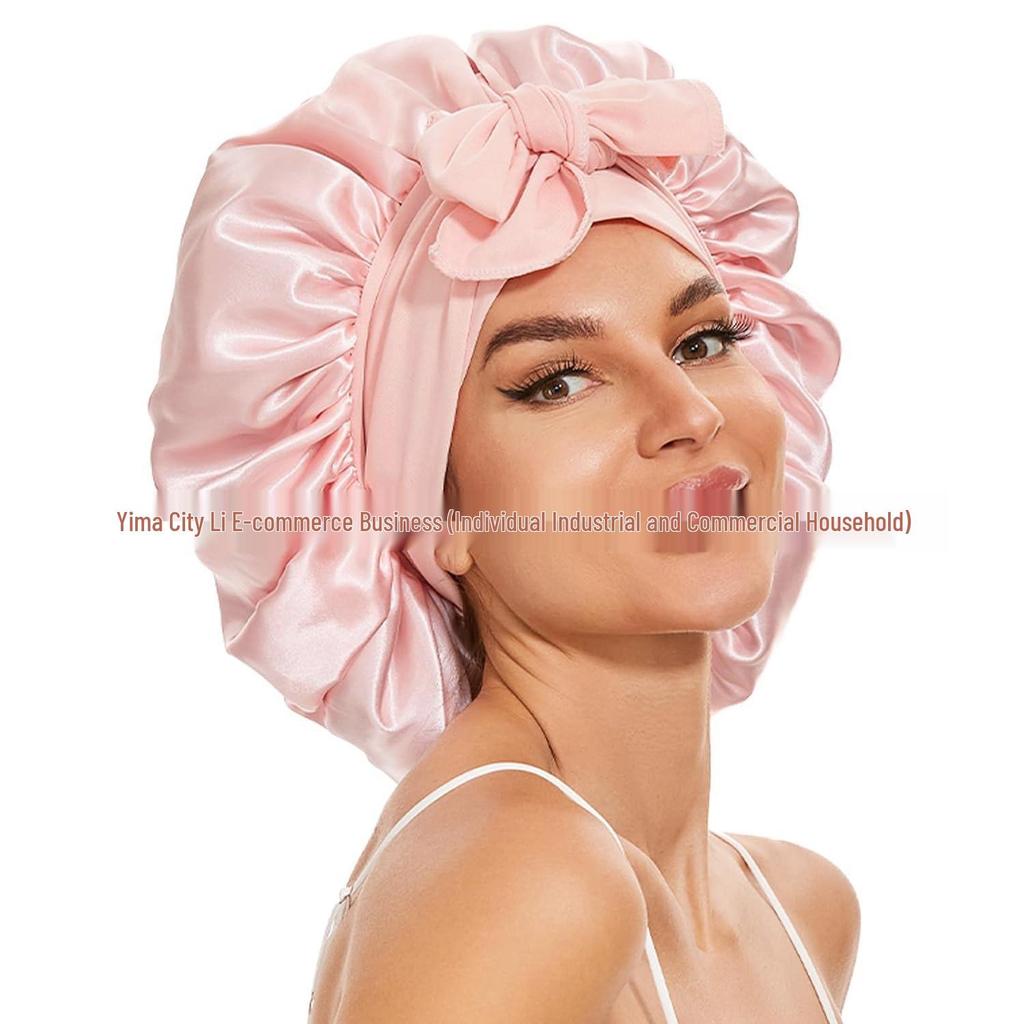 Cuffia in Raso Extra Large per la Cura dei Capelli - Cuffia da Notte con Fiocco per Donne