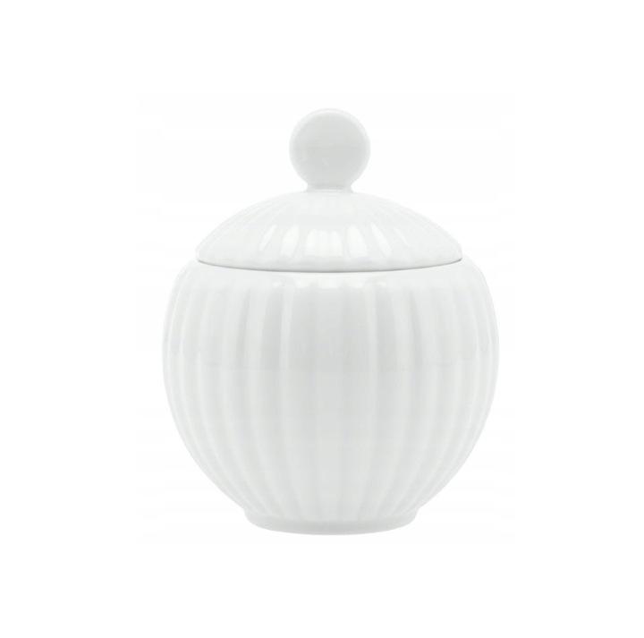 Lubiana Daisy Cukiernica 250Ml Z Pokrywką + Mlecznik 300Ml Biała Porcelana