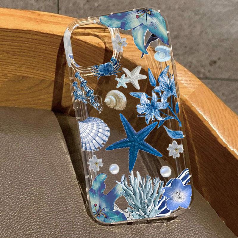 Sommer Meeresstern Blaues Blumenmuster Handyhülle Für iPhone 17 16 15 14 Pro Max 13 12 11 XS X XR 7 8 Plus SE2 17e 16e Hülle