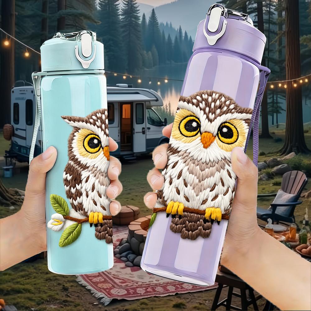 1PC Brown White Forest Owl Bust 750ml Color Plastic Water Bottle Leakproof Flip Straw Lid For Sports Office Home Use