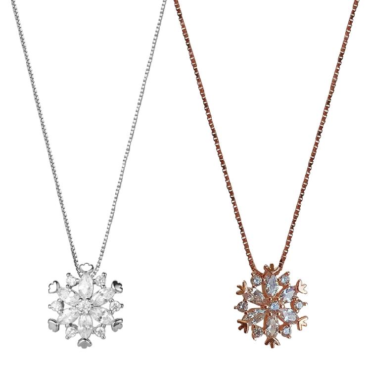 Lange Schlüsselbein Kette Silberschmuck für Damen Mädchen Glücks Schneeflocken Halskette Dekor