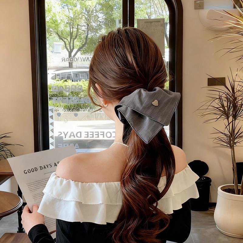 Korean Stripe Heart Scarf Scrunchie: High-End Oversized Hair Tie for Women