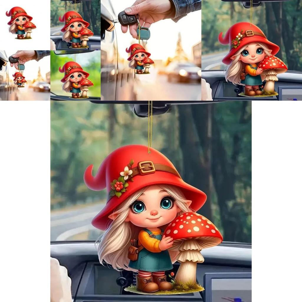 Car Decor Acrylic Cute Little Red Riding Hood Mushroom Girl Keychain Pendant For Vehicle Interior