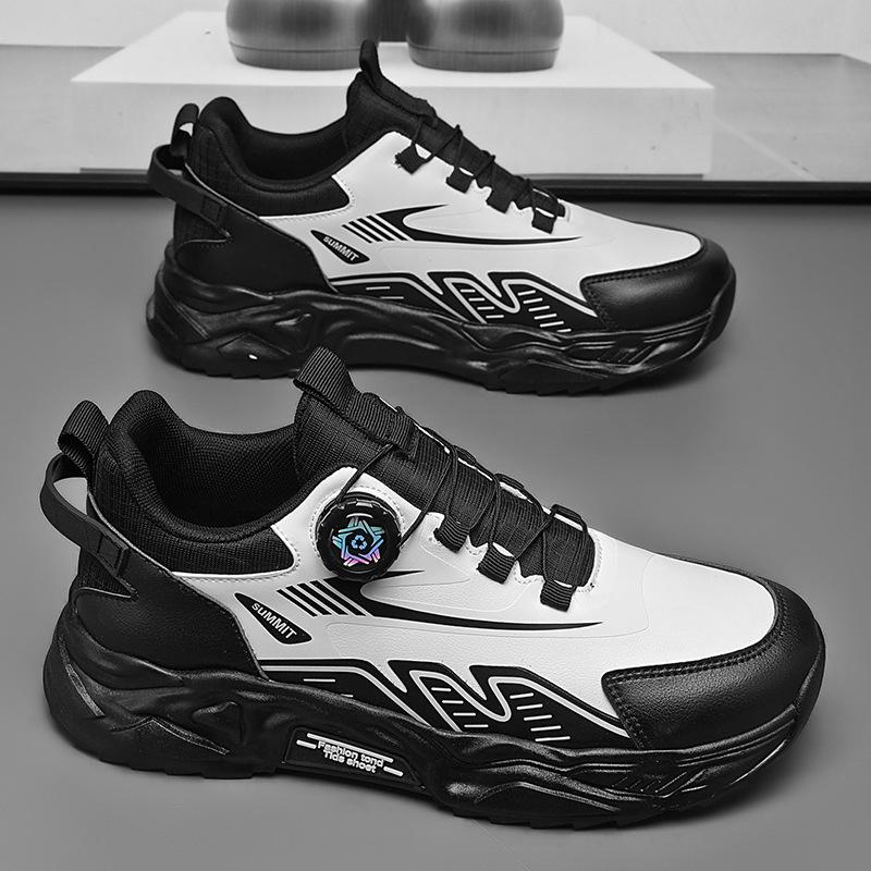 

Spring and summer rotating buckle sports shoes leather mesh breathable thick-soled casual men s shoes outdoor non-slip and wear-resistant running sho 39