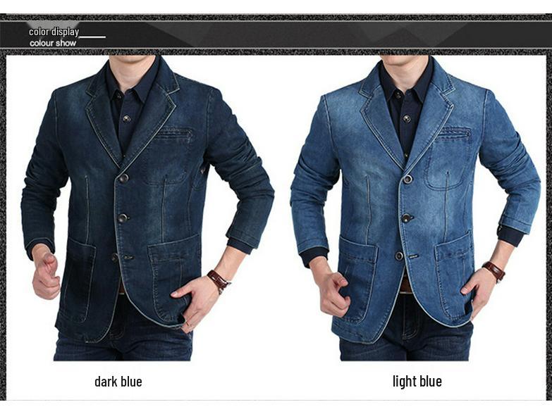 Men's Slim Fit Denim Suit Jacket - Casual Outerwear for Middle-Aged Men