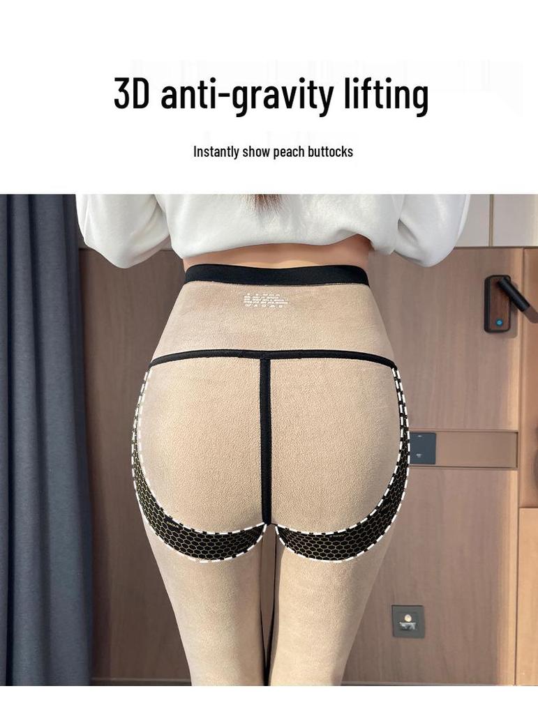 Women's High-Waist Zipper Tummy Control Pants with Shark Skin Texture - Autumn/Winter Velvet Bodycon Base Layer