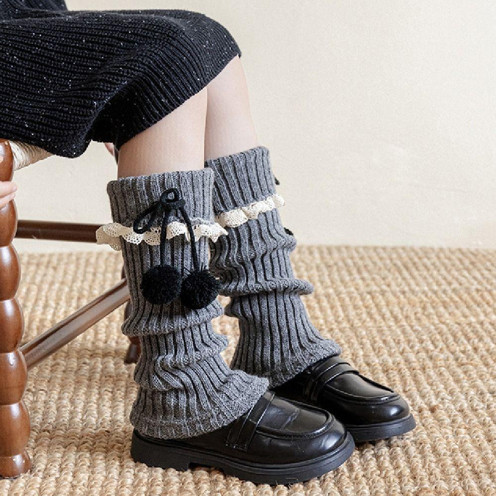 Y2K Lolita Bowknot Boots Cover Lace Women's Leg Warmers Fashion Mid-tube Socks  Girl