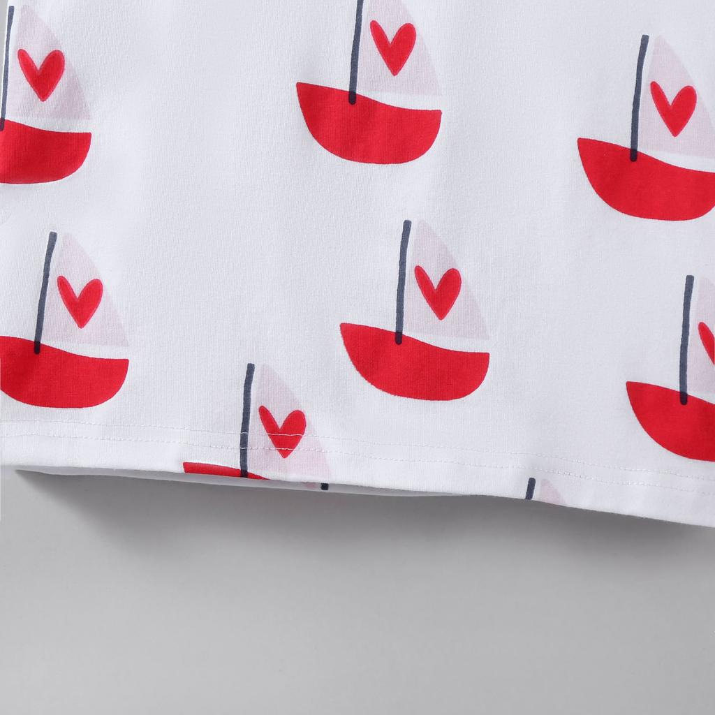 2-7 Jahre Mädchen Baumwollmischung Oberteile Kleinkind Freizeit Kinder T-Shirt Niedlicher Herz Segelboot Druck Sommer Kinder Rundhals Kurzarm T-Shirts
