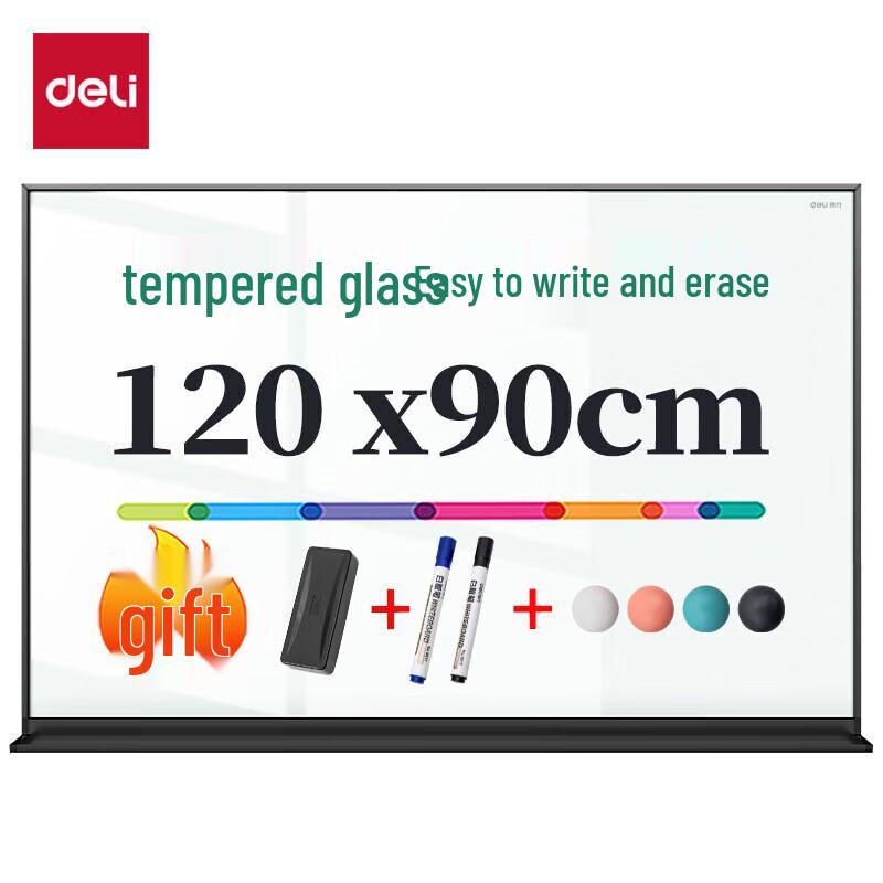 Deli 120x90cm Magnetic Tempered Glass Whiteboard