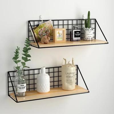 Prateleiras de parede sem perfuração Prateleira de madeira suspensa para sala de estar Quarto Cesta de armazenamento Decoração de parede Organizadores de rack
