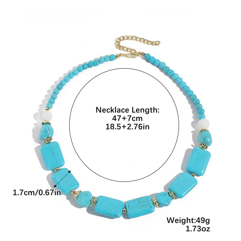 Turquoise Stone Beaded Necklace With Water Drop Pendant Blue Green Beads Layered Look Daily Jewelry For Women Casual Commuter Style 41-50 Cm