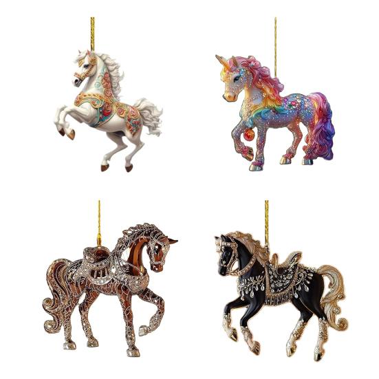 1/2/3/4/5/6/7/8/10/12/15/20/25 Pcs Horse Ornaments For Christmas Tree Metallic Rhinestones Horse