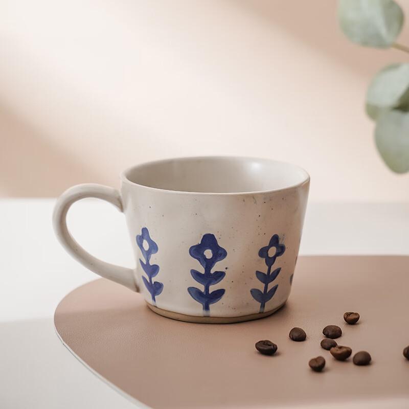 Vintage Blue Floral Ceramic Coffee Mug