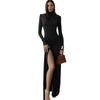 European-American High-Slit Bandage Bodycon Dress: Autumn/Winter Sexy Slim Fit with High Neck