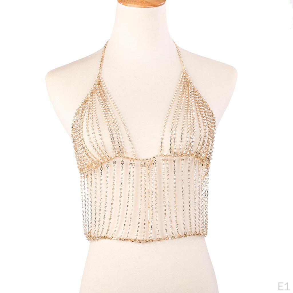 Harness Chest Jewelry Rhinestone Gold Shiny Tassel Bra Chains