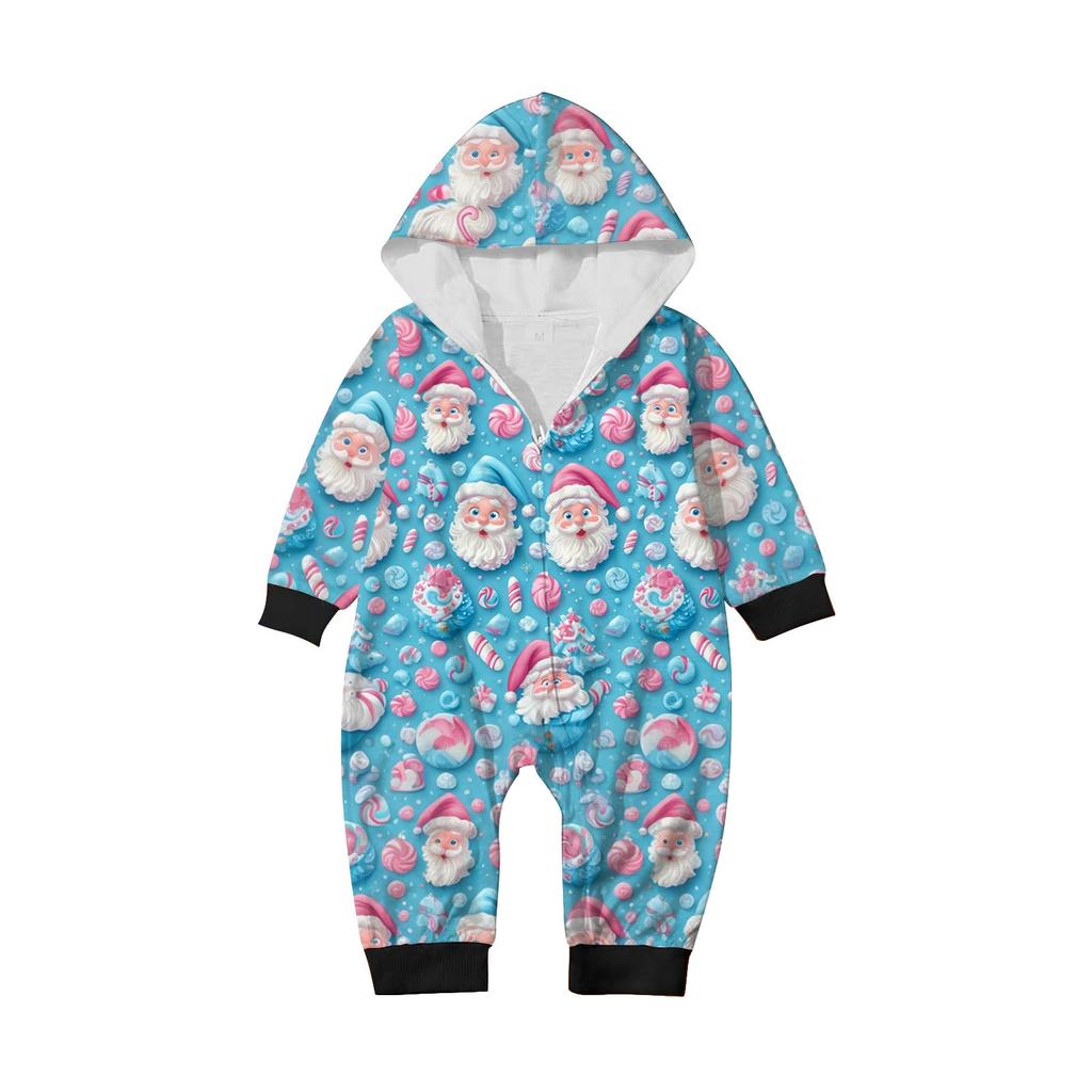Christmas Print Parent-Child Outfit Hooded Zipper One-Piece Fashionable Home Suit Set