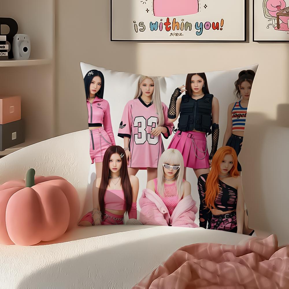 Stilvolle Kpop Girlgroup BBabymonster Kissenbezug Kissenhülle Kurzer Plüsch Verdeckter Reißverschluss Zimmer Sofa Kissenbezug