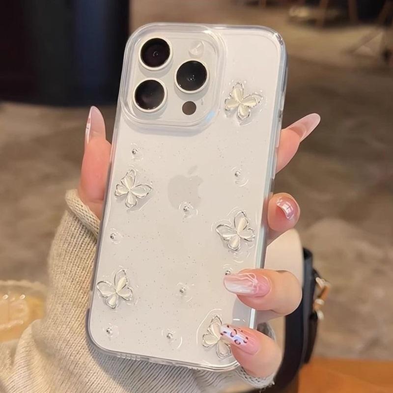 Luxury 3D Butterfly Bling Glitter Clear Phone Case For iPhone 17 16 15 14 13 12 11 Pro Max Plus Soft Shockproof Protective Cover