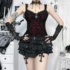 GlowGirl Vintage Mall Gothic Flocking Camisole Women Aesthetic Fairycore Grunge Y2k E-girl Lace Patchwork Beading Crop Tank Tops