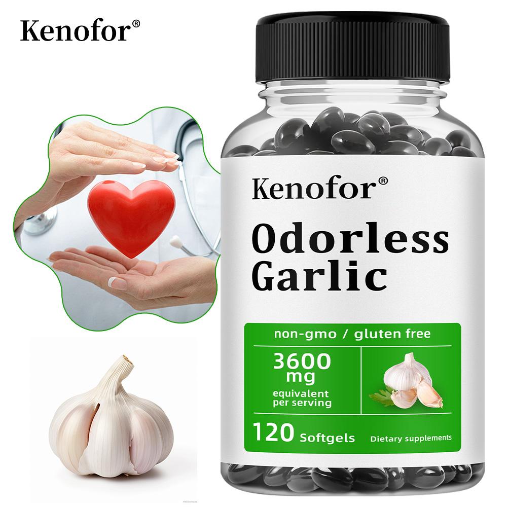 Capsule Molli All'Aglio Senza Odore 3600mg Equivalenti Per Porzione, 120 Capsule Molli Senza OGM Senza Glutine Integratore Alimentare