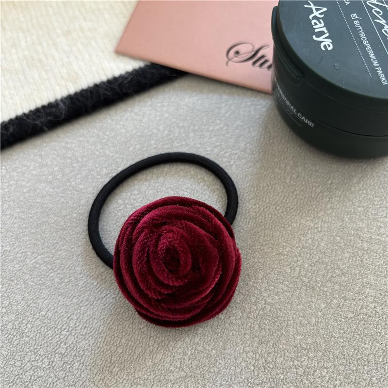Velvet Floral Elastic Hair Tie Bun Ring - Korean Style for Women
