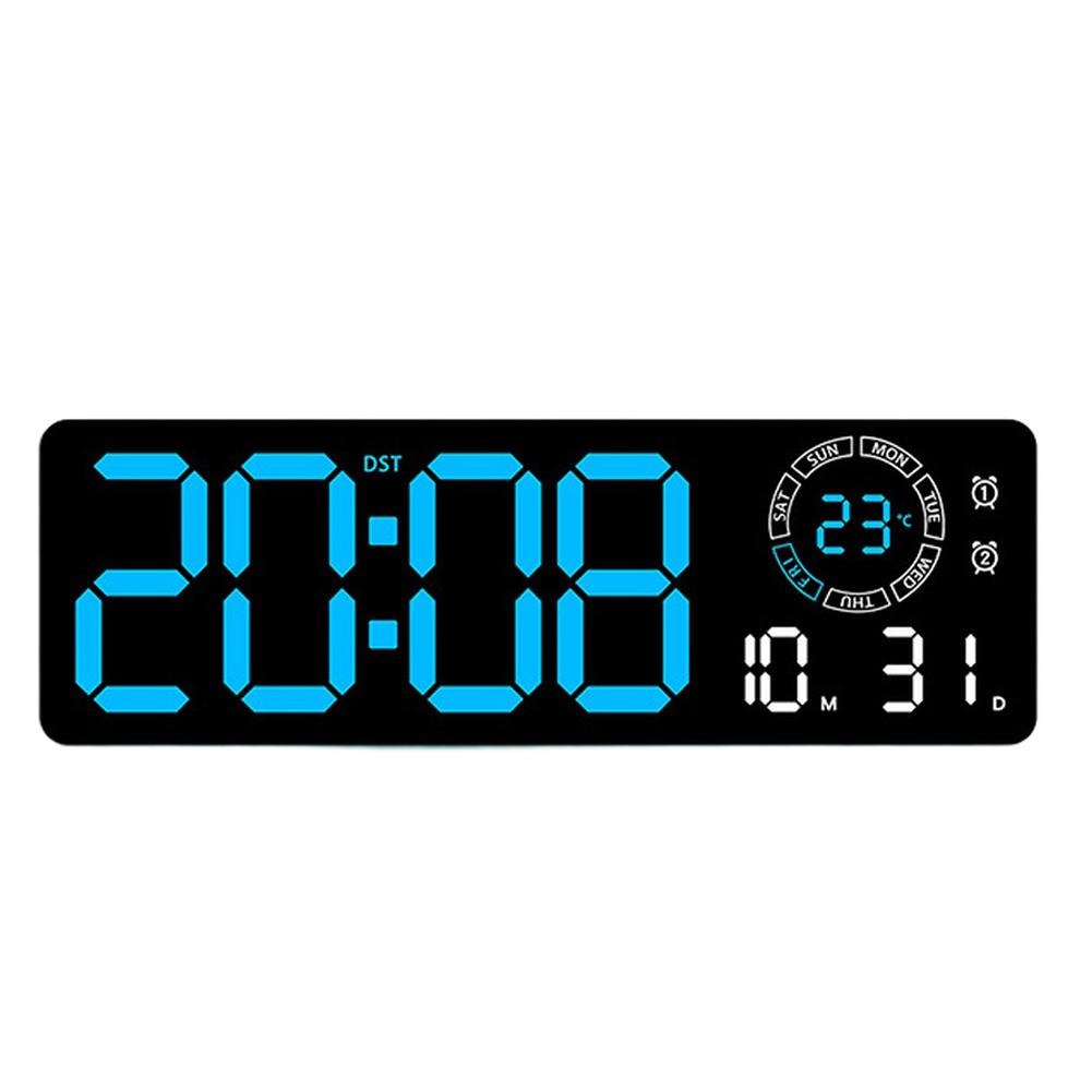 Temperature Display Blue LED Wall Clock Clear Numeric Display 8 Fixed Colors Automatic Light Sensing Bedroom For Wall Mounting