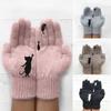 Cat Fashion Women And Fish Print Knitted Gloves Winter Warm Full Finger Mittens