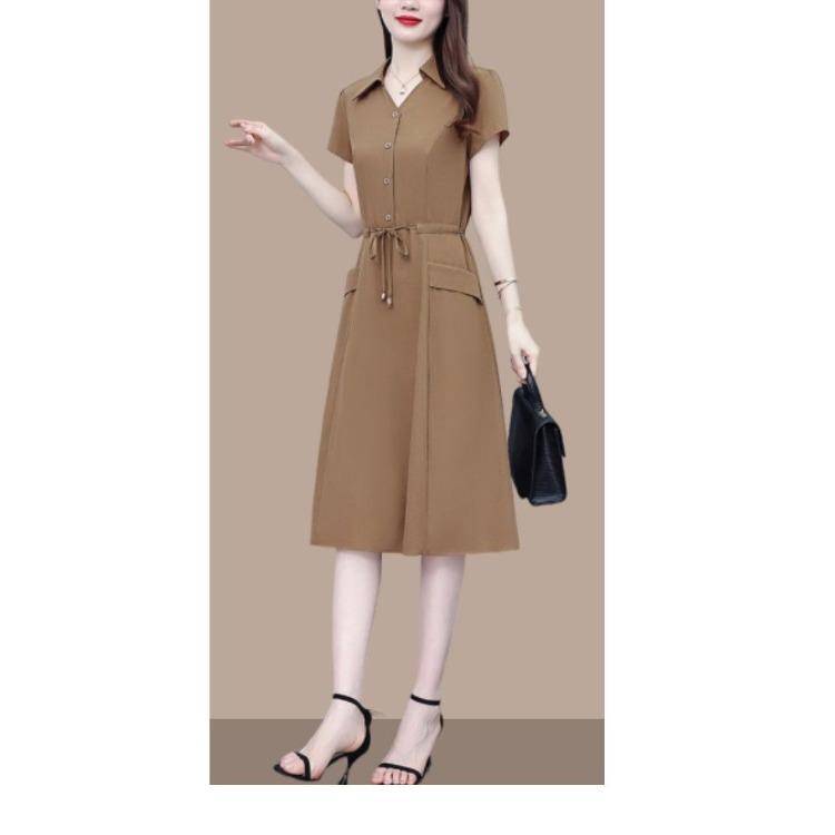 Modisches Sommerkleid für Mütter Lockere Passform Bindegürtel Elegant und Schlankmachend Mittelalte Frauen