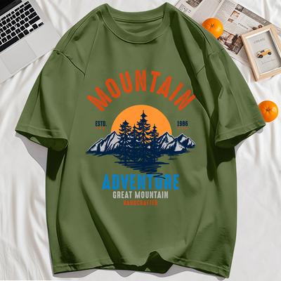 Adventure Great Mountain Print Mans T-Shirts Fashions Summer Loose Short Sleeve O-Neck Cotton T Shirts Hip Hop Casual Streetwear