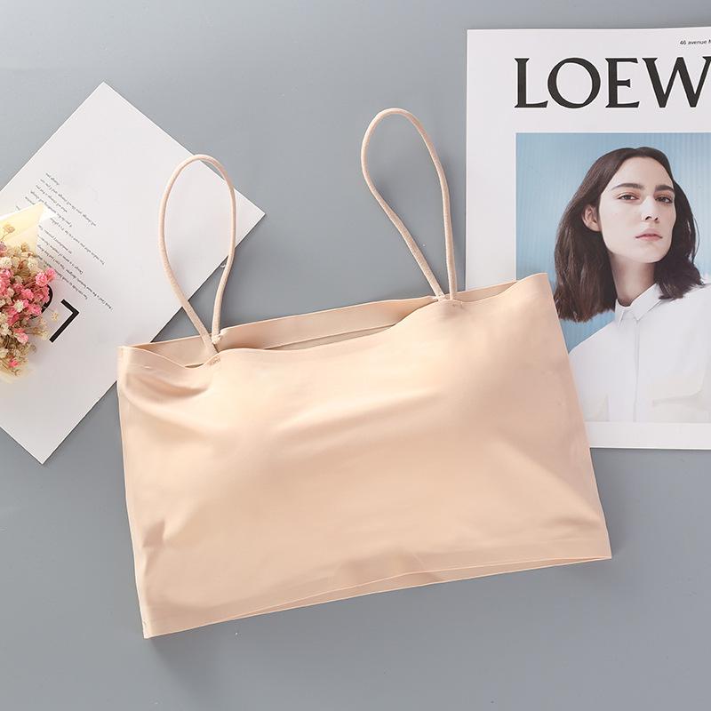 Seamless Ice Silk Strapless Bandeau Top with Padded Bra for Girls - Comfortable, Body-Hugging Camisole