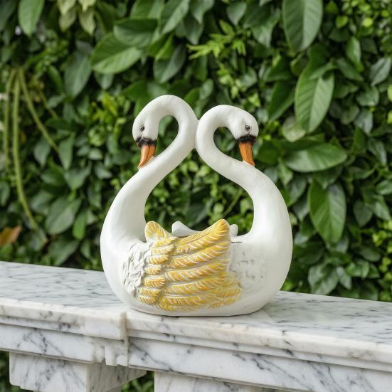 White Swan Planter Resin Pot Outdoor Animal Swan Couple Flower Plant Container