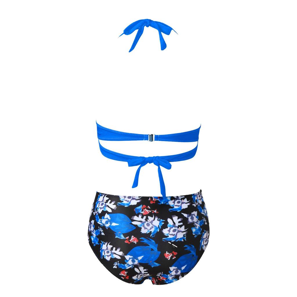 Women Vintage Swimsuit Two Piece Retro  Ruched High Waist Print Bikini Set