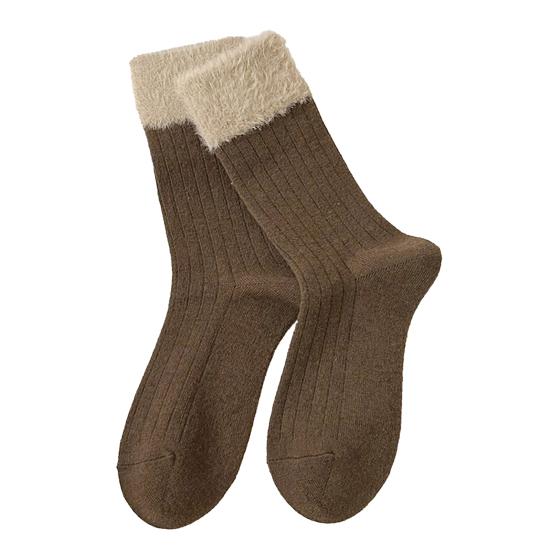Yousheng Women Color-Block Boot Socks Thick Warm Casual Socks with Fuzzy Cuffs Winter Crew Socks for Daily Errands Sports Home Lounging