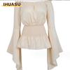 IHUASU Damenmode, lässig, einfarbig, langärmelig, Blusen und Hemden
