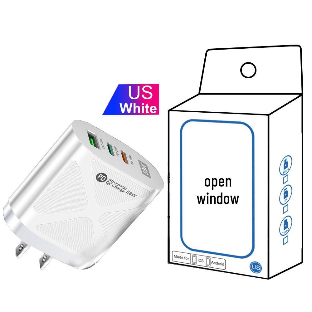 58W Dual Fast Charger with 2PD + QC3.0 - EU, US, UK, KR, AU Plug Options