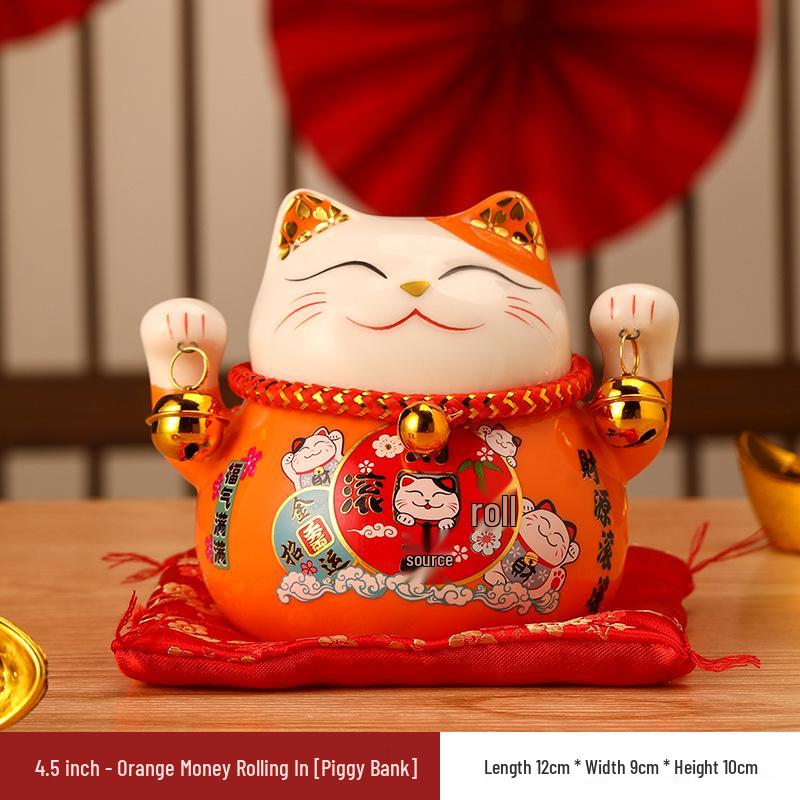 Ceramic Lucky Cat Coin Bank & Home Decor Ornament