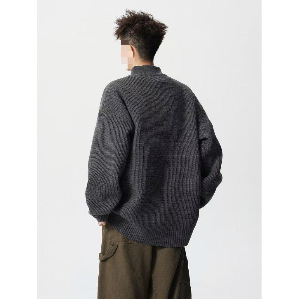 Men's Oversized Half-Zip Knit Sweater for Autumn/Winter