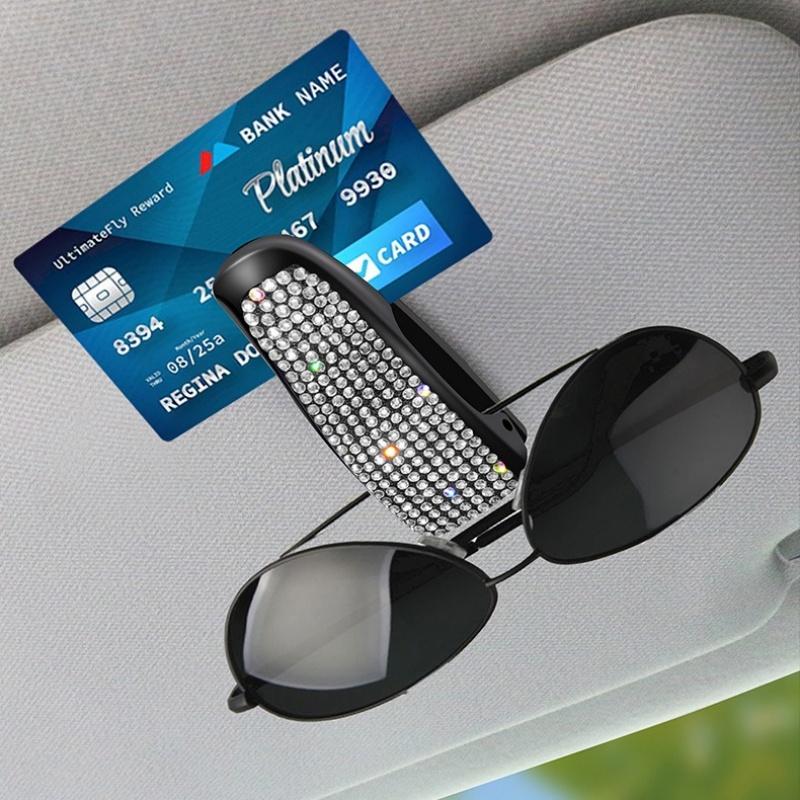 Sunglasses Clip Car Sunshades Sun Visor Rhinestone Portable Universal Myopia Glasses Bracket Card Holder Decoration Accessories