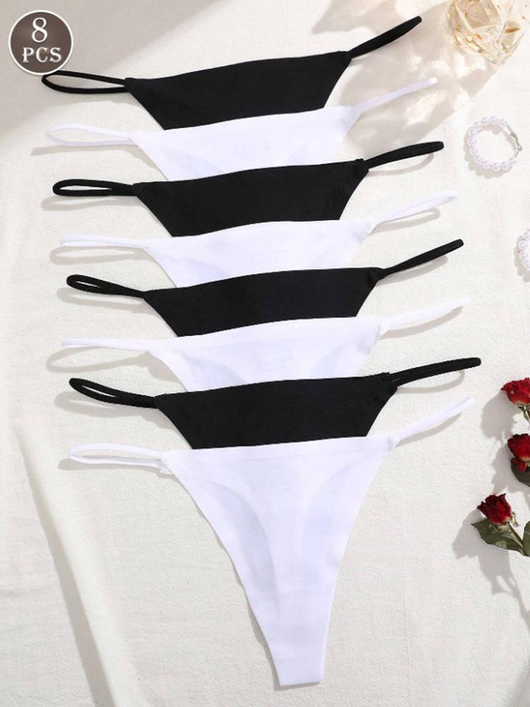 

8 шт./компл. Бесшовные стринги женские невидимые тонкие бретельки с низкой посадкой высокая эластичность трусики сексуальное нижнее белье брифы Т-образная спинка XS&8Pcs