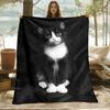 Custom Black White Cat Blanket Cute Kitten Portrait Personalized Name Fleece Throw All Season Soft Warm Bedding Home Decor Gift